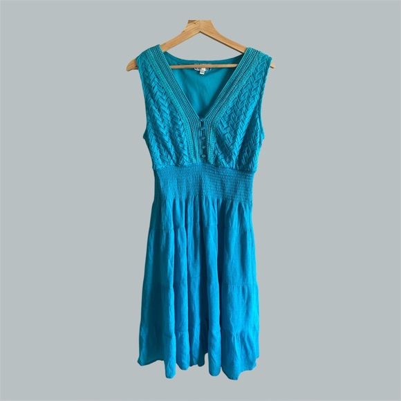 J Glee Womens Babydoll Dress L Aqua Tiered V Neck Lined Beachy Y2K - Picture 1 of 12